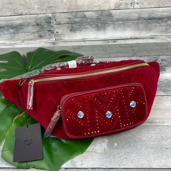 MCM viva red medium belt bag velvet